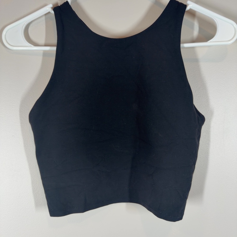 Athleta Black High-Neck Crop Top Tank Racerback Women's Size Small Athletic